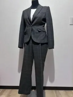 レディース les mues グレー パンツスーツ上下 チェック柄 入学式