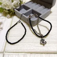 【送料無料】ブラックスピネル&チェーンブレスレット