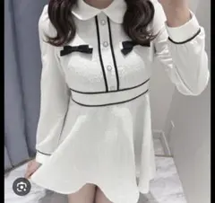 evelyn ツイードリボン ワンピース 白　フリーサイズ