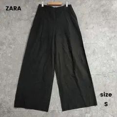 ZARA　ザラ　ワイドタックパンツ　黒　無地　ハイウエスト　S 楽　ゆったり