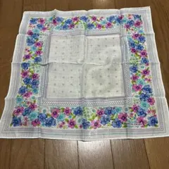 木綿ハンカチーフ　Pierre cardin ブルー　花柄