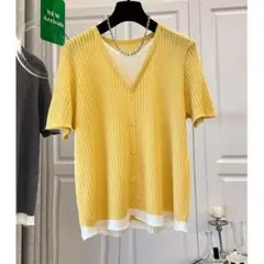 夏 新作 ビッグサイズ カジュアル Vネック 疑似ツーセット Tシャツ 薄手