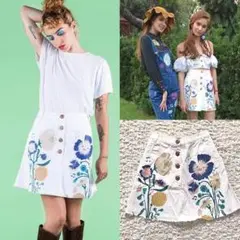 新品 スレトシス ◇ スマイル フラワー デニム スカート