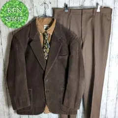 テーラードジャケットセットアップ　ブラウン　コーデュロイ　ネクタイシャツ付　古着