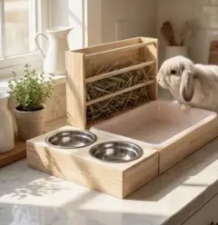 うさぎ用 木製フィーダー トイレ付き 給餌器セットのサムネイル