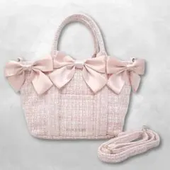 メゾンドフルール ピンクマニアボリュームリボン2WayトートMバッグ ツイード