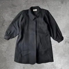 Vintage ロングコート 丸襟 ボリューム袖 昭和レトロ ブラック