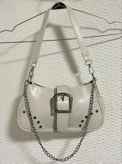 ホワイトミニショルダーバッグ ハンドバッグ Y2K グランジ