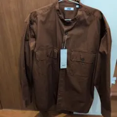 UNIQLO U ワイドフィットスタンドカラーシャツ ブラウンシャツ L