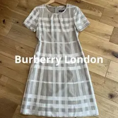 Burberry London チェック　半袖ワンピース　36 ボタン　キュプラ