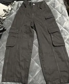 GU センターシームワイドカーゴパンツJR　黒 girls