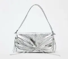 ZARA シルバー リボン ショルダーバッグ
