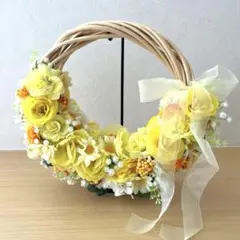 ウェディングブーケ イエロー　リース型 3点セット