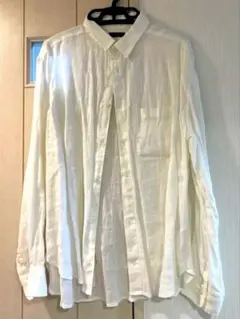 ITEMS リネン ホワイト ボタンダウンシャツ