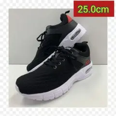 25.0cm★新品メンズスニーカー☆幅広厚底 軽量 メッシュエアーシューズ 黒