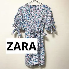 ZARA リボン フラワープリント ラップドレス ミニ