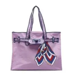 新品　薄紫色 スカーフ柄付きトートバッグ Sサイズ