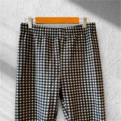 レディース　カジュアルパンツ（M-L）黒白チェック柄　ウエストゴム　裏起毛