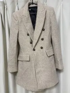 ZARA ベージュ ダブルブレスト チェスターコート Mのサムネイル