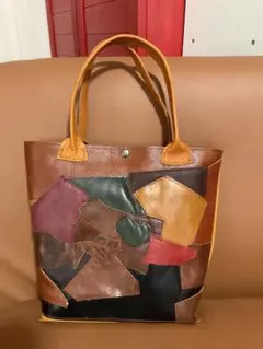 レザー パッチワーク トートバッグ