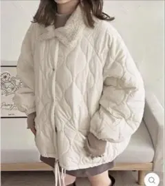 raffime ファー襟キルティングブルゾン アイボリー