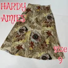 HARDY AMIES 薄手フレアスカート 花柄 ベージュ系 サイズ9のサムネイル