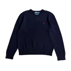 90s 極美品 ポロバイラルフローレン ウール Vネックセーター ネイビー L