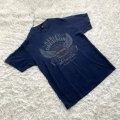 00s★USA製 ハーレーダビッドソン【L】Tシャツ 潜水艦 ご当地 紺 古着