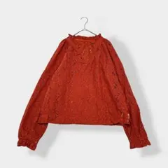 MOUSSY マウジー キーネック 総レース 透け感 ブラウス オレンジ Fのサムネイル