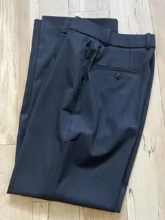 【美品】ユニクロ タックワイドパンツ M ネイビー 丈長め パンツ ストライプ