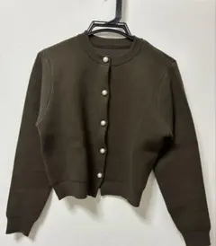 andme パールニットカーディガン　ダークブラウン