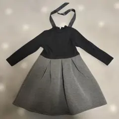 130cm 黒とグレーの長袖ワンピース