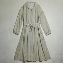 ehka sopo エヘカソポ 幾何学 ストライプ柄 開襟 シャツワンピース M