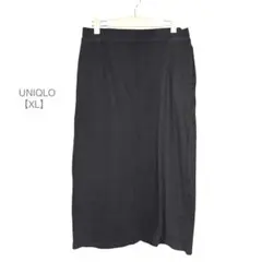 UNIQLO/リブタイトスカート/ロング丈/ストレッチ/スリット/綿/XL/黒