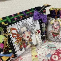 バッグインバッグ❣️ソーイングレディ❣️糸巻き、はさみチャーム付❣️布バスケットにも
