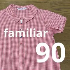 familiar 赤と白のギンガムチェックの半袖シャツ 90