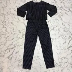 レディース パンツセットアップ 長袖 ストライプ ネイビー