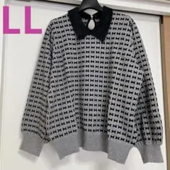 新品未使用タグ付き アンドラブ LLサイズ リボン柄ニット ふわふわ襟のサムネイル