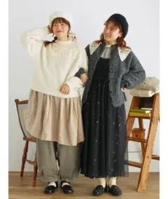 ★試着のみ★ サマンサモスモス 前後2WAYレース貼りニット　カーディガン