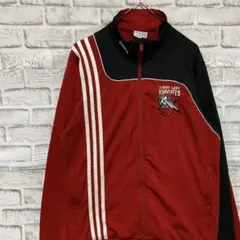 アディダス ジャージ　トラックジャケット　レッドM ロゴ刺繍915