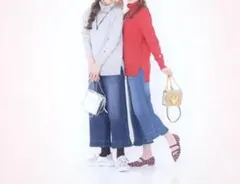 アンドラブ &LOVE大人フェミニンな裏起毛デニムワイドパンツ インディゴLL