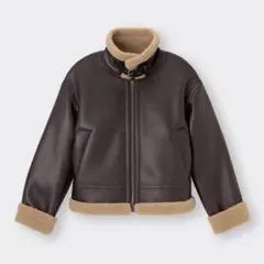 ダークブラウン ボア襟ショートムートンコート