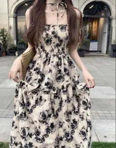 SHEIN カジュアルフローラルプリント　ノースリーブウエストスリップドレス