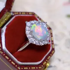 ✨*️様 【極美・大粒】天然エチオピアオパールリング 幻想的な虹色の輝き フリー