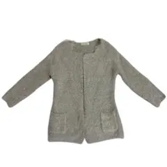 グレー ノーカラーニットジャケット