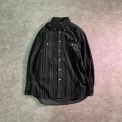 7BS1 コーデュロイ　マルチストライプ　長袖シャツ　黒　古着 used