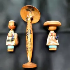 昭和レトロ】近代こけし創作こけし旅人 三度笠 木彫り 人形 置物