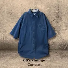 カーハート 半袖 ワークシャツ ネイビー 2XL ビッグサイズ 無地 古着