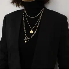 ゴールドユニセックス ペンダント ネックレス OT ダブルチェーン 821-1