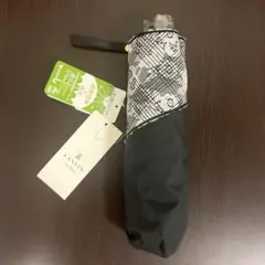 新品タグ付、ランバンオンブルー、黒、花柄、遮光UV晴雨兼用折り畳み傘
